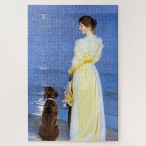 Kroyer _ The Artists Wife and Dog by the Shore Jigsaw Puzzle