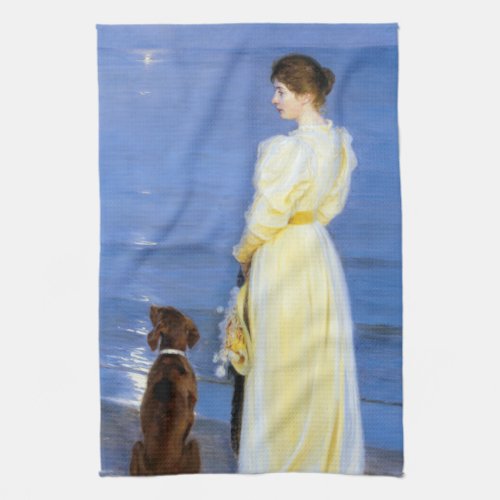 Kroyer _ The Artists Wife and Dog by the Shore Kitchen Towel