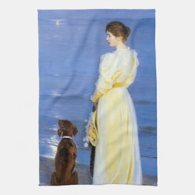 Kroyer - The Artist's Wife and Dog by the Shore Kitchen Towel (Vertical)