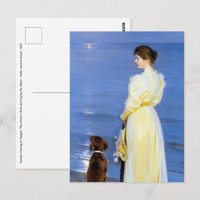 Kroyer - The Artist's Wife and Dog by the Shore Postcard (Front/Back)