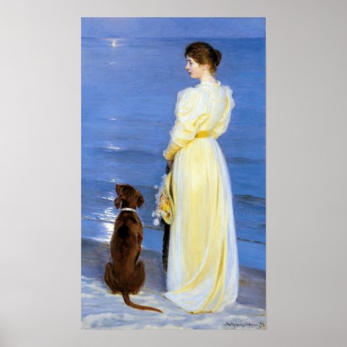 Kroyer _ The Artists Wife and Dog by the Shore Poster