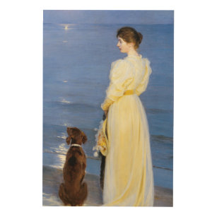 Kroyer - The Artist's Wife and Dog by the Shore Wood Wall Art