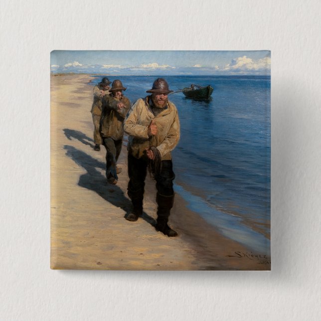Kroyer - Three Fishermen Pulling a Boat Button (Front)
