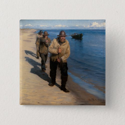 Kroyer _ Three Fishermen Pulling a Boat Button