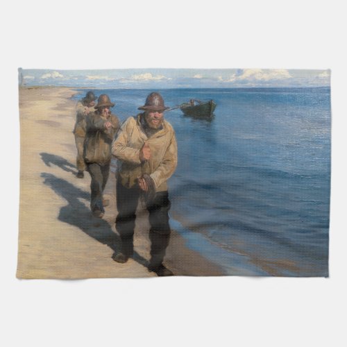Kroyer _ Three Fishermen Pulling a Boat Kitchen Towel