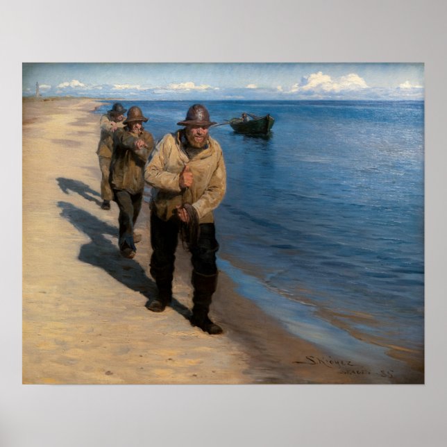Kroyer - Three Fishermen Pulling a Boat Poster (Front)