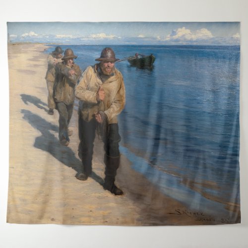 Kroyer _ Three Fishermen Pulling a Boat Tapestry