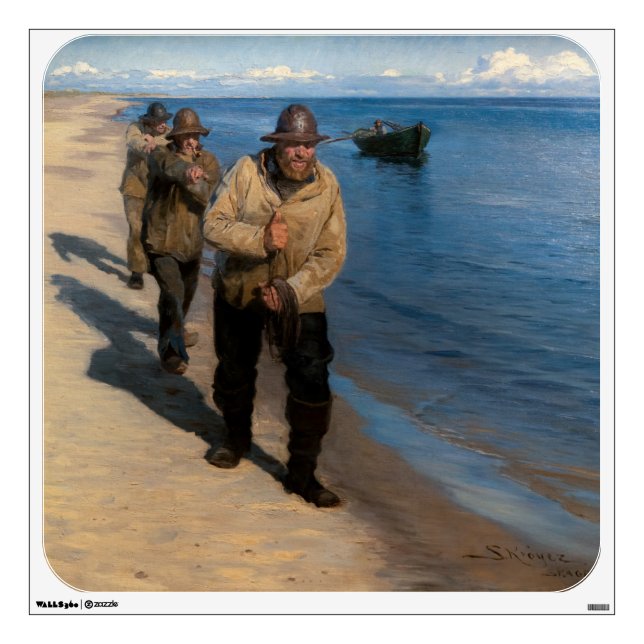 Kroyer - Three Fishermen Pulling a Boat Wall Decal (Front)