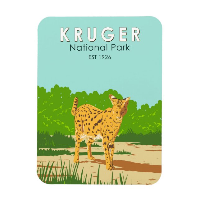 Kruger National Park Serval Travel Art Vintage Magnet (Vertical)