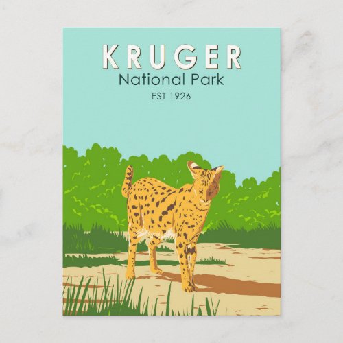 Kruger National Park Serval Travel Art Vintage Postcard