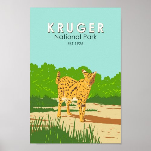 Kruger National Park Serval Travel Art Vintage Poster