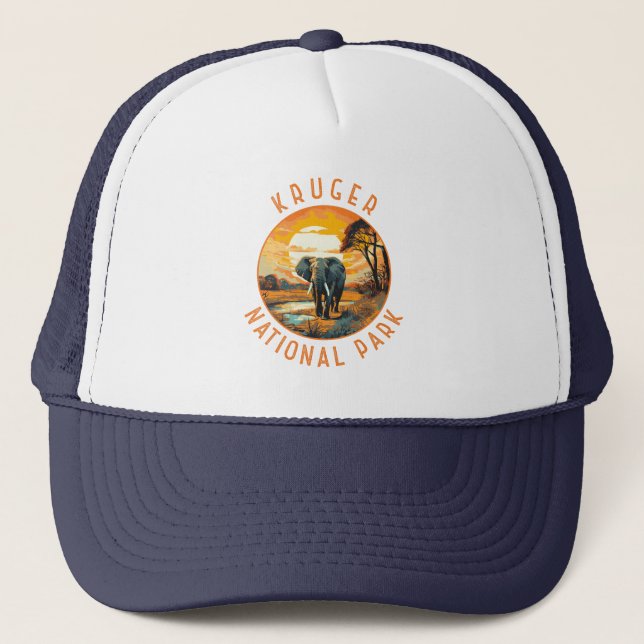 Kruger National Park South Africa Elephant Retro Trucker Hat (Front)