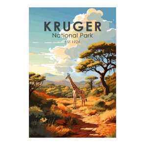 Kruger National Park South Africa Giraffe Vintage Poster