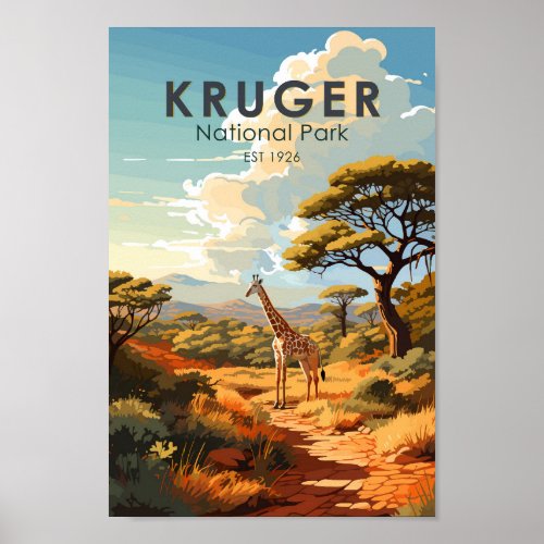 Kruger National Park South Africa Giraffe Vintage Poster