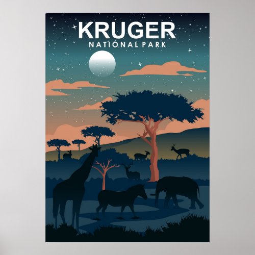 Kruger National Park Vintage Minimal Travel Art Poster