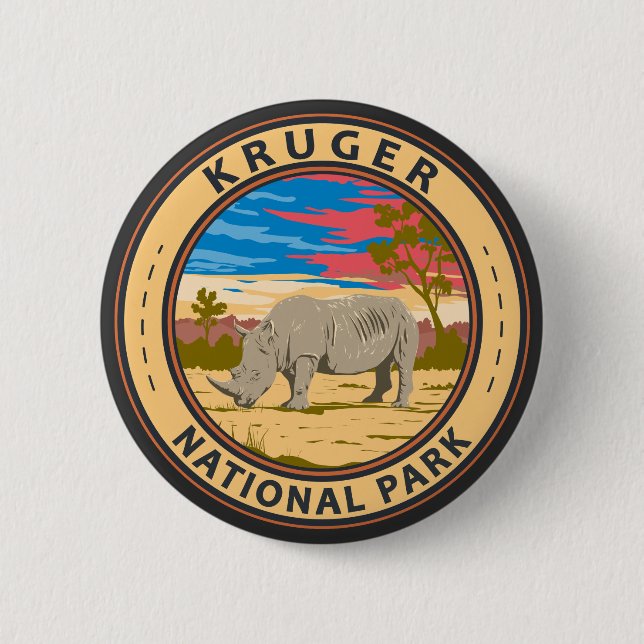 Kruger National Park White Rhinoceros Travel Art Button (Front)