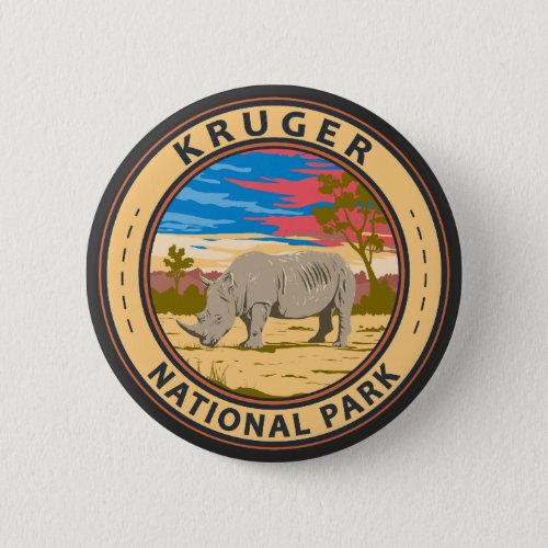 Kruger National Park White Rhinoceros Travel Art Button