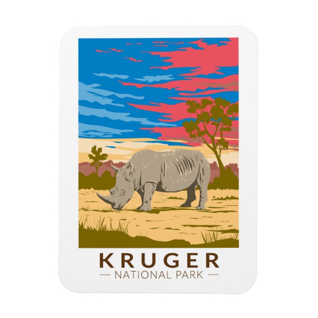 Kruger National Park White Rhinoceros Travel Art Magnet (Vertical)