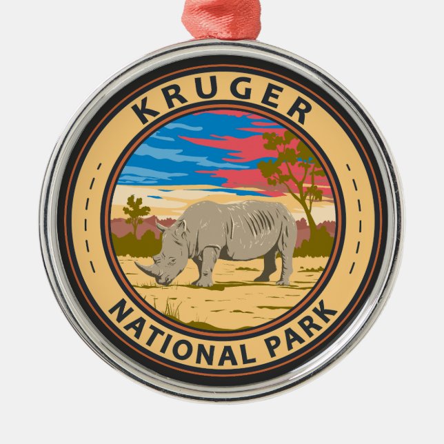 Kruger National Park White Rhinoceros Travel Art Metal Ornament (Front)