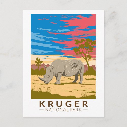 Kruger National Park White Rhinoceros Travel Art Postcard
