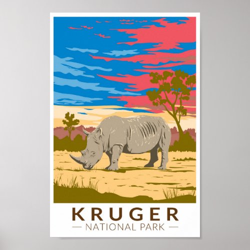 Kruger National Park White Rhinoceros Travel Art Poster