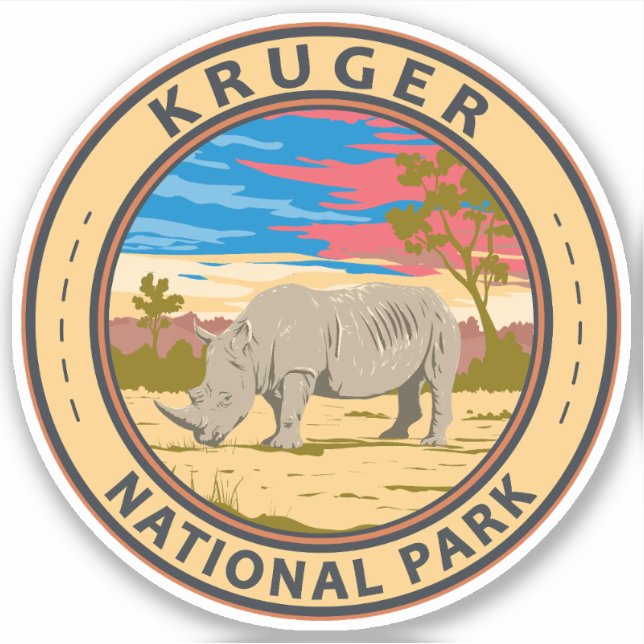 Kruger National Park White Rhinoceros Travel Art Sticker (Front)