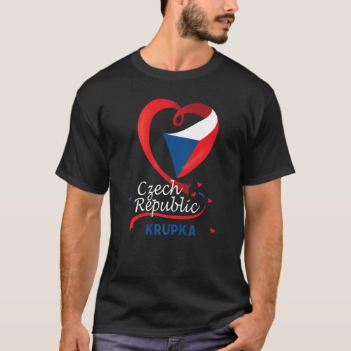Krupka Czech Republic Heart Flag Lion Coat Of Arm  T_Shirt