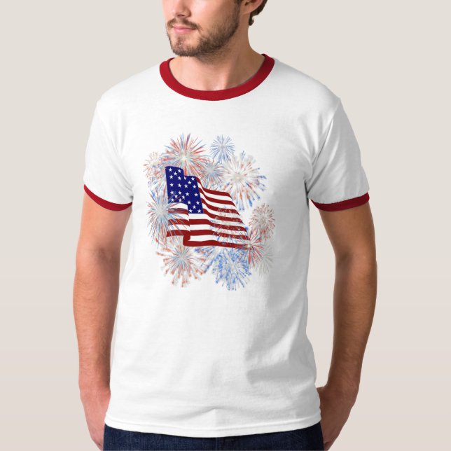 KRW American Flag Fireworks Patriotic T-Shirt (Front)