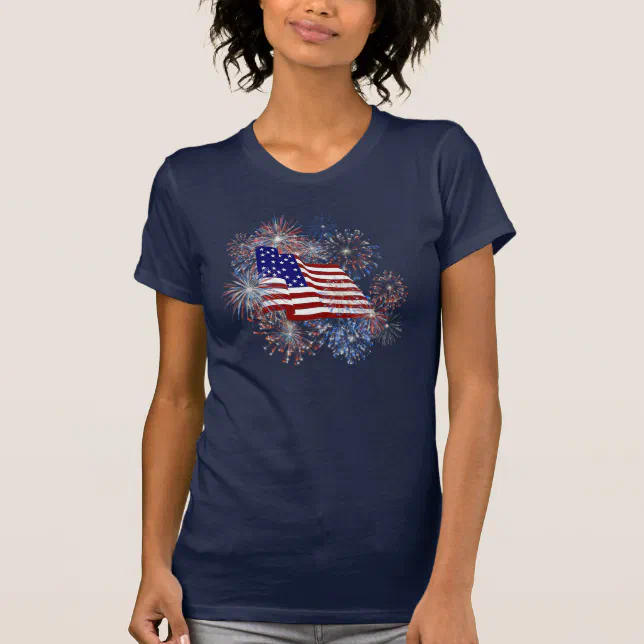 KRW American Flag Fireworks Patriotic T-Shirt (Front)