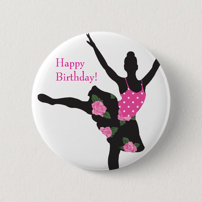 KRW Ballerina Rose Happy Birthday Button Favor (Front)