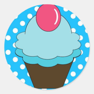 KRW Berry Blue Cupcake with Polka Dots Classic Round Sticker