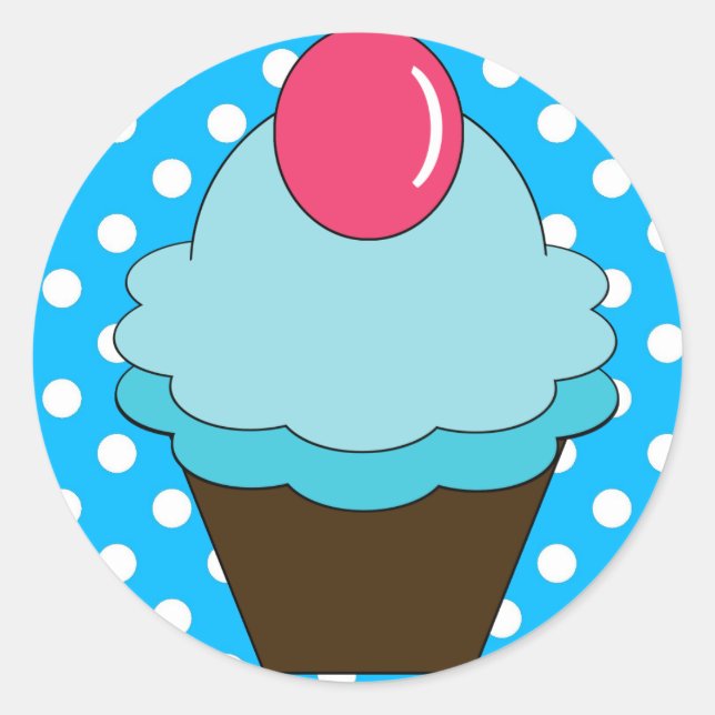 KRW Berry Blue Cupcake with Polka Dots Classic Round Sticker (Front)