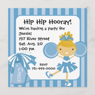 KRW Blue Cheerleader Birthday Party Invitation