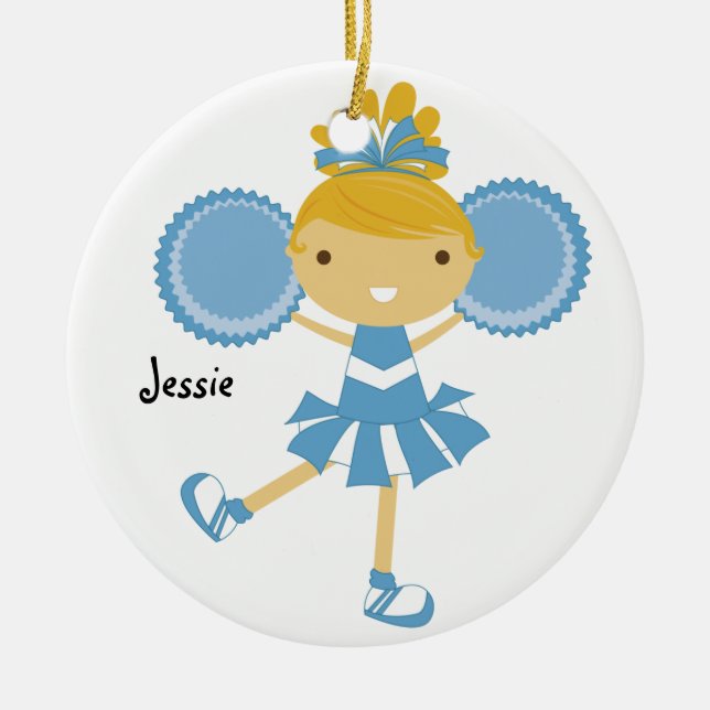 KRW Blue Cheerleader Custom Name Ornament (Front)