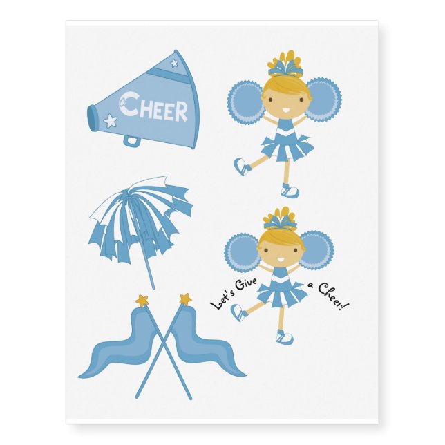 KRW Blue Cheerleader Party Temporary Tattoos (Front)