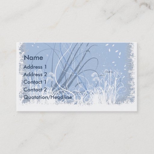 Customizable KRW Blue Grunge Floral Swirls Business Card