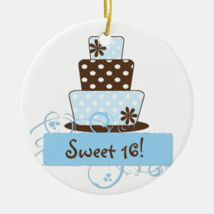 KRW Blue Polka Dot Sweet 16 Cake Keepsake Ornament