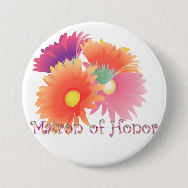 KRW Bright Daisy Matron of Honor Wedding Button (Front)