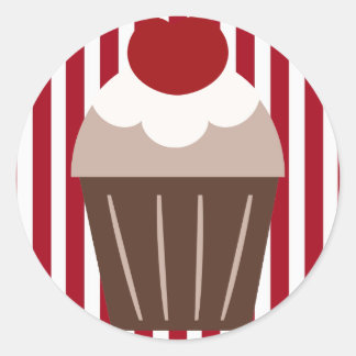 KRW Chocolate Cherry Cupcake Striped Classic Round Sticker