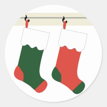 Krw Christmas Stockings Holiday Classic Round Sticker by KRWHolidays at Zazzle