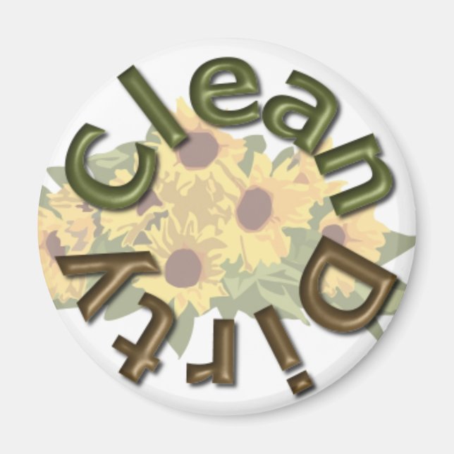 KRW Clean and Dirty 3 inch Sunflower Kitchen Magne Magnet (Front)