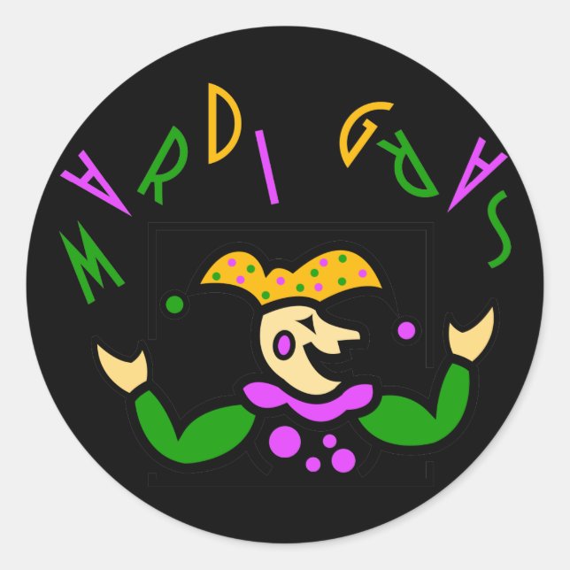 KRW Colorful Mardi Gras Jester Classic Round Sticker (Front)