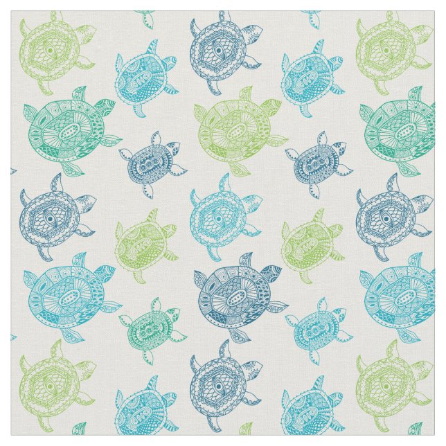 KRW Cool Tribal Sea Turtle Print Fabric (Close Up)