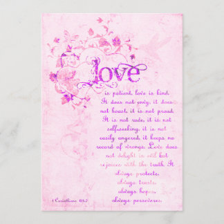 KRW Corinthians Love is: Wedding Invitation Pink