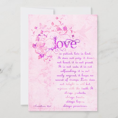 KRW Corinthians Love is: Wedding Invitation Pink