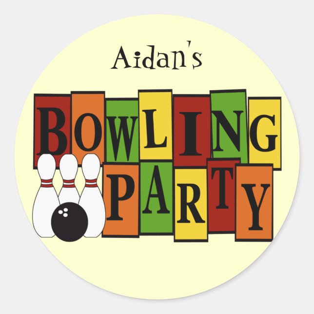 KRW Custom Bowling Birthday Party Classic Round Sticker (Front)