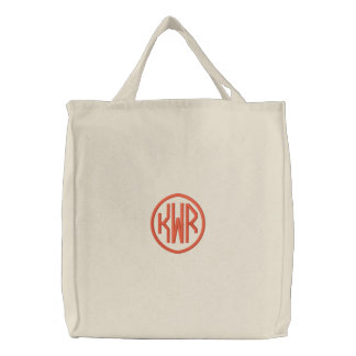 KRW Custom Circle Monogram in Orange Embroidered Tote Bag