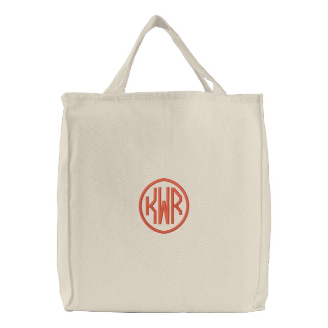 KRW Custom Circle Monogram in Orange Embroidered Tote Bag (Front)