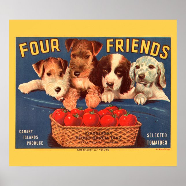KRW CUSTOM Four Friends Vintage Tomato Label Poster (Front)
