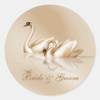 KRW Custom Graceful Swans Wedding Classic Round Sticker